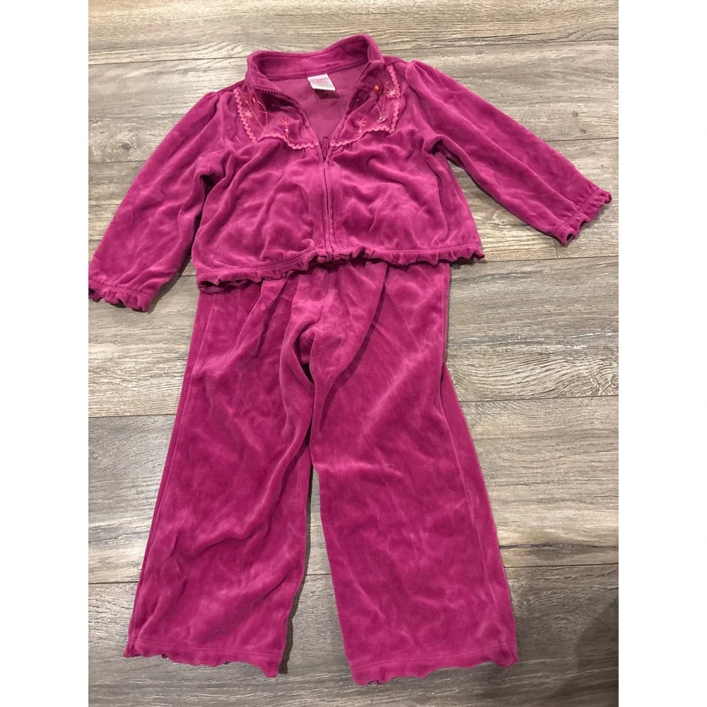 Gymboree Girls Magenta Velour Tracksuit Set Floral Embroidery 2T 3T 240183559